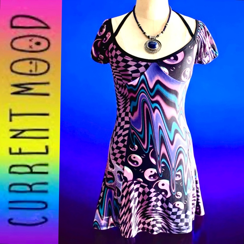 NWT Dolls Kill / Current Mood “Lost In Translation” Psychedelic Print Dress- XXS